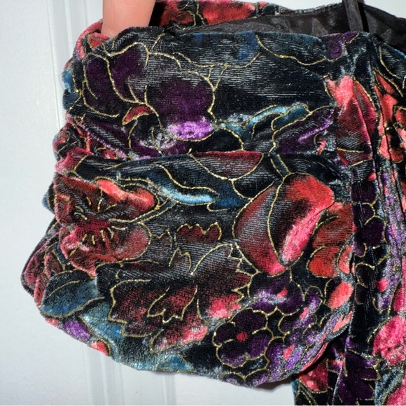 Vintage Steppin' Out Velvet‎ Floral Dress Party Cocktail Black Multicolor Size 7 - Picture 3 of 11
